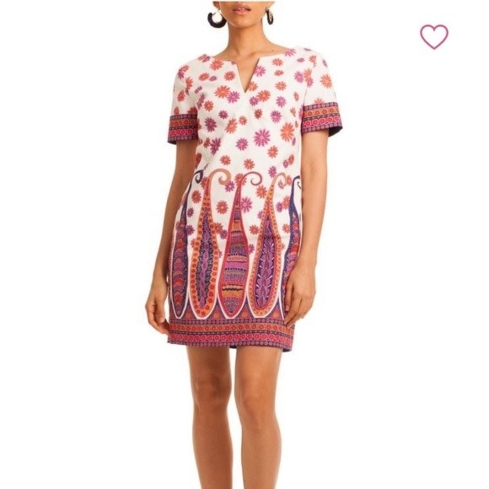 Trina Turk Womens Floral Paisley Shift Dress White Pink Orange Size 10 Knee